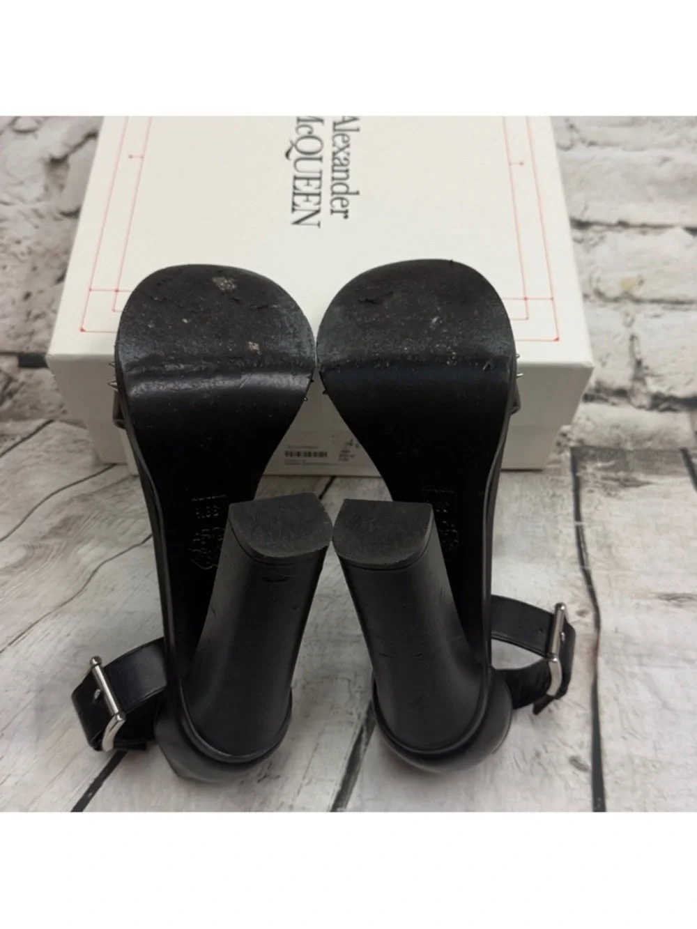 Alexander McQueen Punk Stud Platform Sandals Black Leather Sz 8.5 Women's Shoes